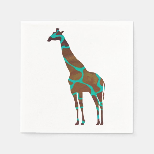 Serviettes Jetables Giraffe Impression Brown et Turquoise (Devant)