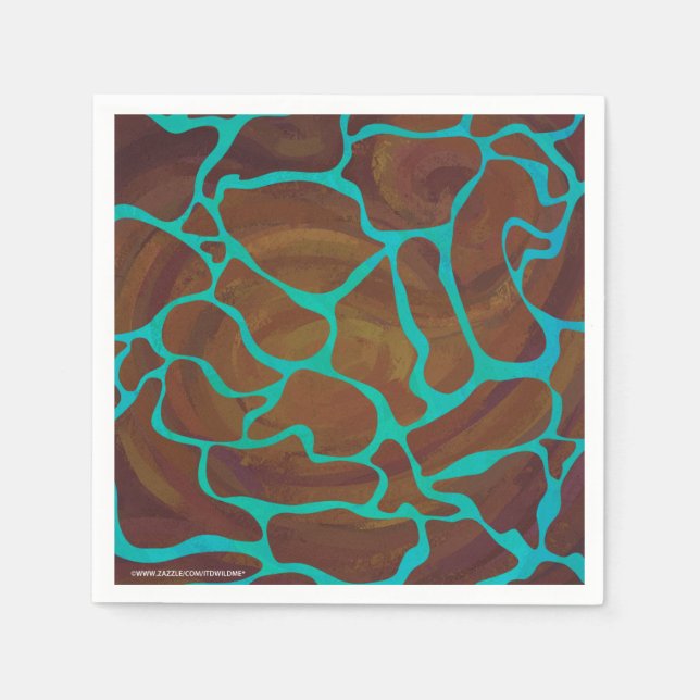Serviettes Jetables Giraffe Impression Brown et Turquoise (Devant)