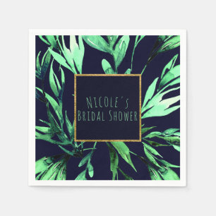 Serviettes Jetables Glam Élégant Chic Botanique Aquarelle Bleu Vert