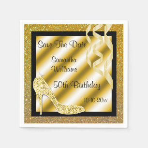 Serviettes Jetables Glamour Gold Stiletto & Streamers 50e anniversaire