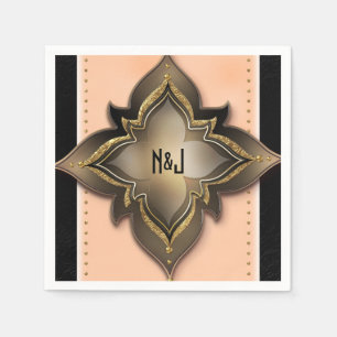 Serviettes Jetables Gold Black & Peach Exotic Chic Flower Party