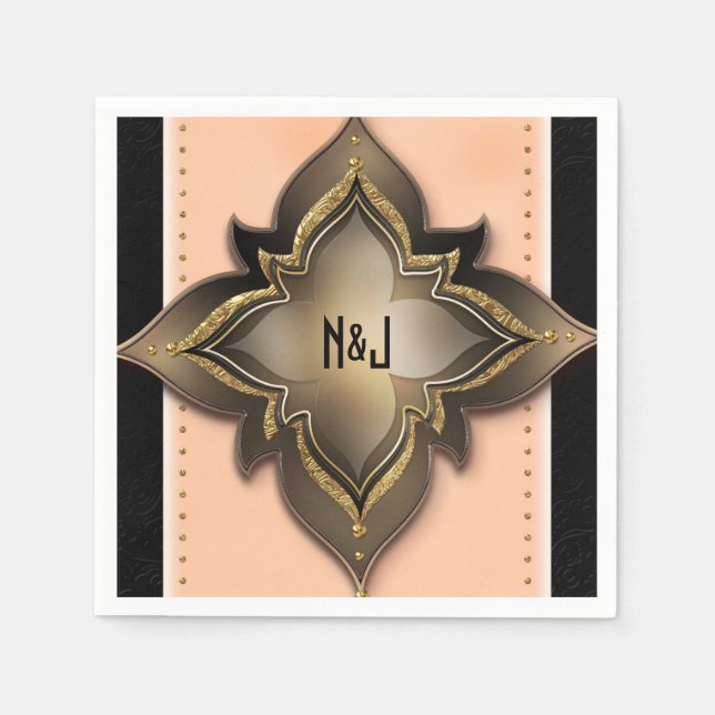 Serviettes Jetables Gold Black & Peach Exotic Chic Flower Party (Devant)