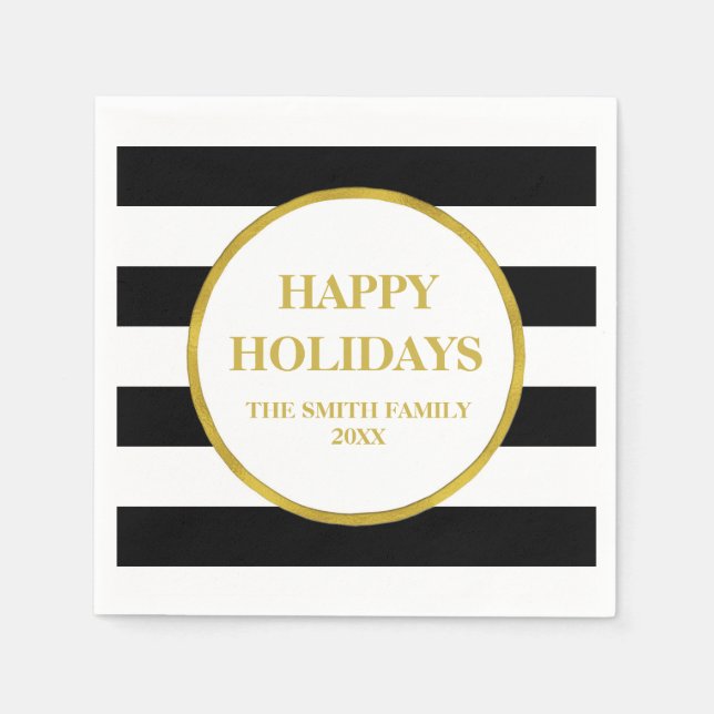 Serviettes Jetables Gold Black Stripes moderne Noël Naples (Devant)