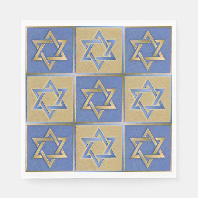 Serviettes Jetables Gold Blue Star de David Art Panels (Devant)