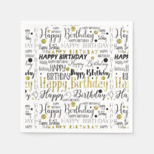 Serviettes Jetables Gold et Black Joyeux Confetti anniversaire