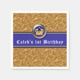 Serviettes Jetables Gold & Royal Blue Crown Anniversaire de fête Couss