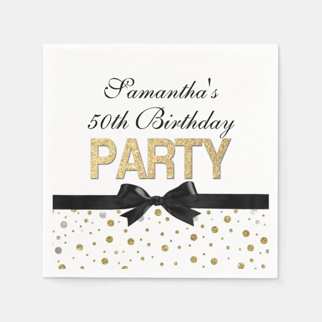 Serviettes Jetables Gold Sparkle Confetti 50e anniversaire fête (Devant)