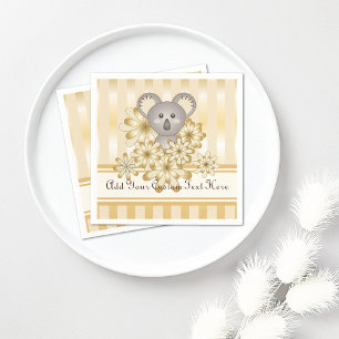 Serviettes Jetables Gold Stripe Cute Koala Baby shower / Anniversaire