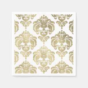 Serviettes Jetables Gold & White Damask Vintage Wedding Event Party