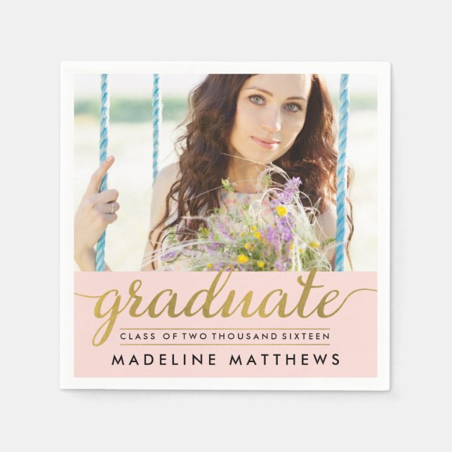 Serviettes Jetables Graceful Script ÉDITABLE COULEUR Graduation servie (Devant)