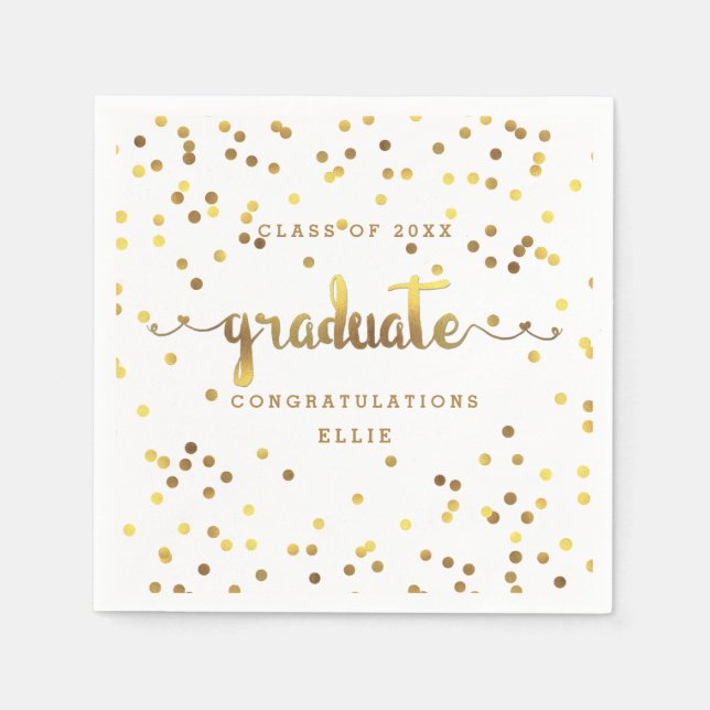Serviettes Jetables Graduation Faux Gold Foil Confetti personnalisée (Devant)
