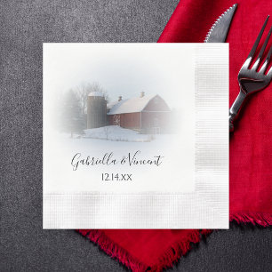 Serviettes Jetables Grange couverte de neige et Mariage campagnard d'h