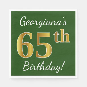 Serviettes Jetables Green, Faux Gold 65e anniversaire + Nom personnali