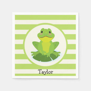 Serviettes Jetables Grenouille verte mignonne sur le motif rayé