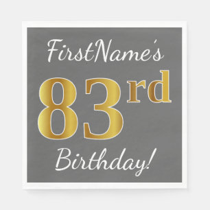 Serviettes Jetables Grey, Faux Gold 83e anniversaire + Nom personnalis