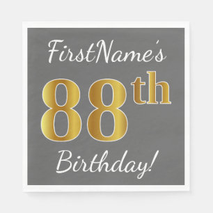 Serviettes Jetables Grey, Faux Gold 88e anniversaire + Nom personnalis