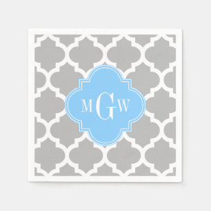 Serviettes Jetables Gris Blanc Marocain #5 Ciel Bleu 3 Monogramme init