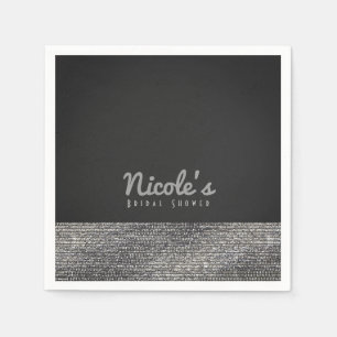 Serviettes Jetables Gris et argenté, glamour moderne, paillettes chic 
