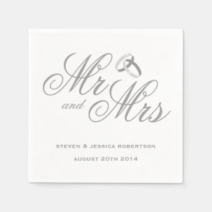 Serviettes Jetables Gris mou M et Mme mariage papier serviettes