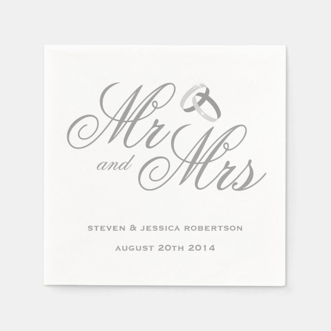 Serviettes Jetables Gris mou M et Mme mariage papier serviettes (Devant)