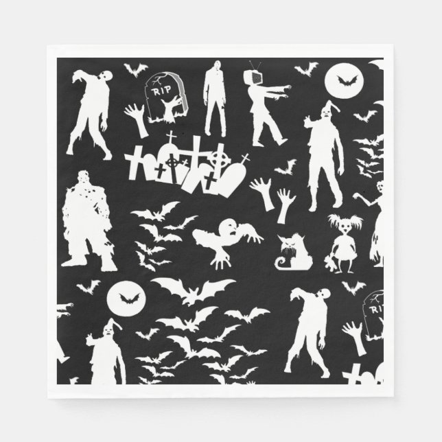 Serviettes Jetables Halloween en noir et blanc Zombie Collage (Devant)