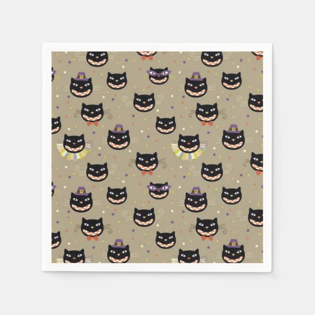 Serviettes Jetables Halloween Napkin/Chats noirs (Devant)