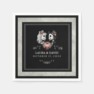 Serviettes Jetables Halloween noir & blanc Skeletons & Mariage de coeu