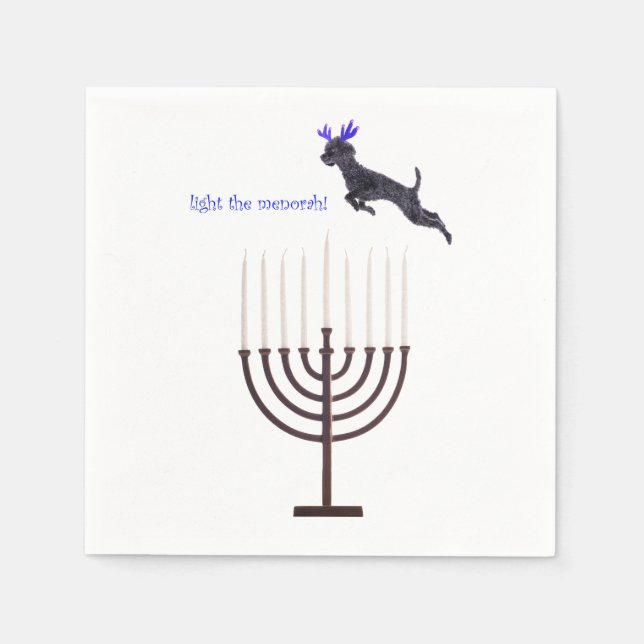 Serviettes Jetables Hanoukka Menorah Poodle Chien Reindeer bougies (Devant)