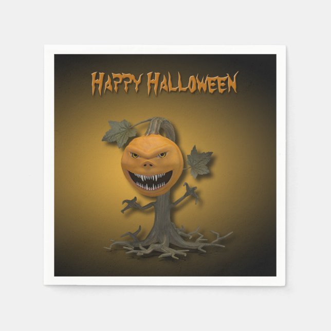 Serviettes Jetables Happy Halloween Citrouille Tree (Devant)