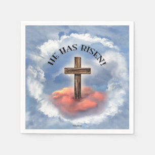 Serviettes Jetables Has Risen Rugged Cross With Clouds