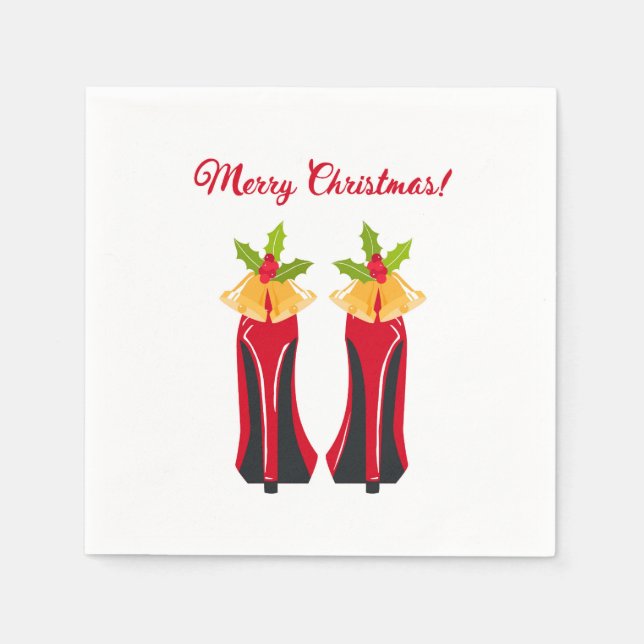 Serviettes Jetables Haut talons rouges avec cloches de Noël (Devant)