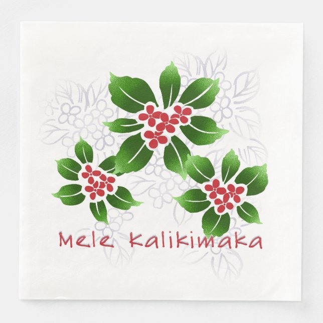 Serviettes Jetables Hawaiian Holly Mele Kalikimaka Rouge de Noël (Devant)