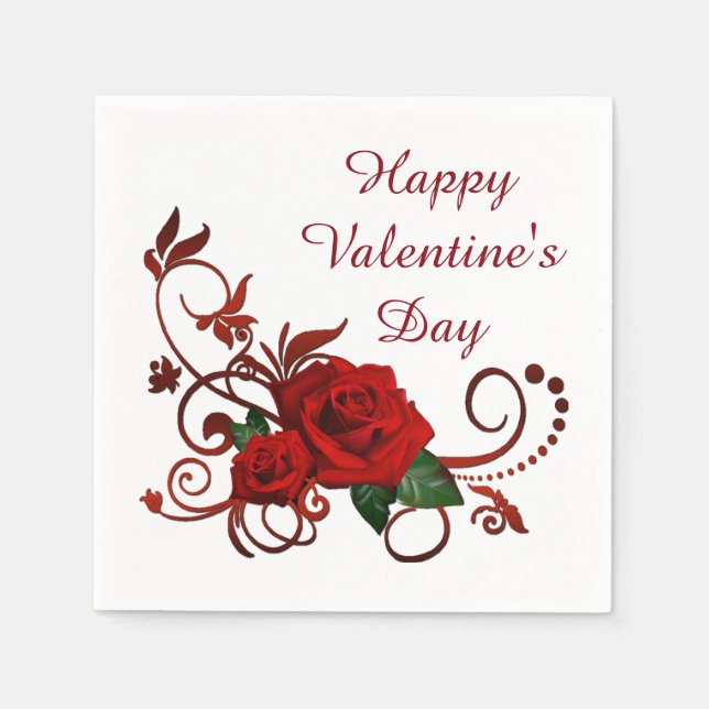 Serviettes Jetables Heureuse Sainte-Valentin Red Roses serviettes (Devant)