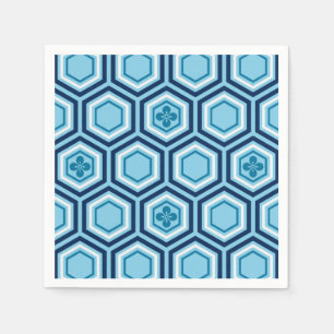 Serviettes Jetables Hexagonal Kimono Imprimer, Marine et Bleu clair