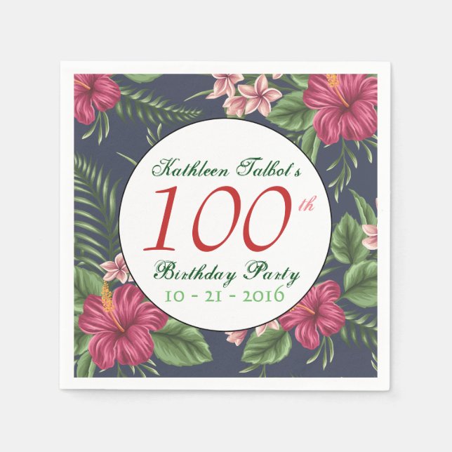 Serviettes Jetables Hibiscus 100e Anniversaire Papier de fête Napkin (Devant)