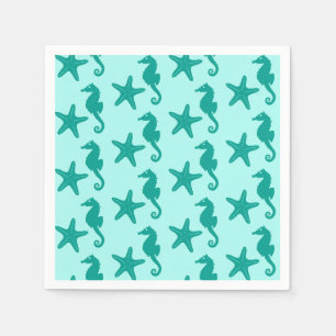 Serviettes Jetables Hippocampe et étoile de mer - turquoise et aqua
