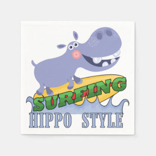 Serviettes Jetables Hippopotame de surfer