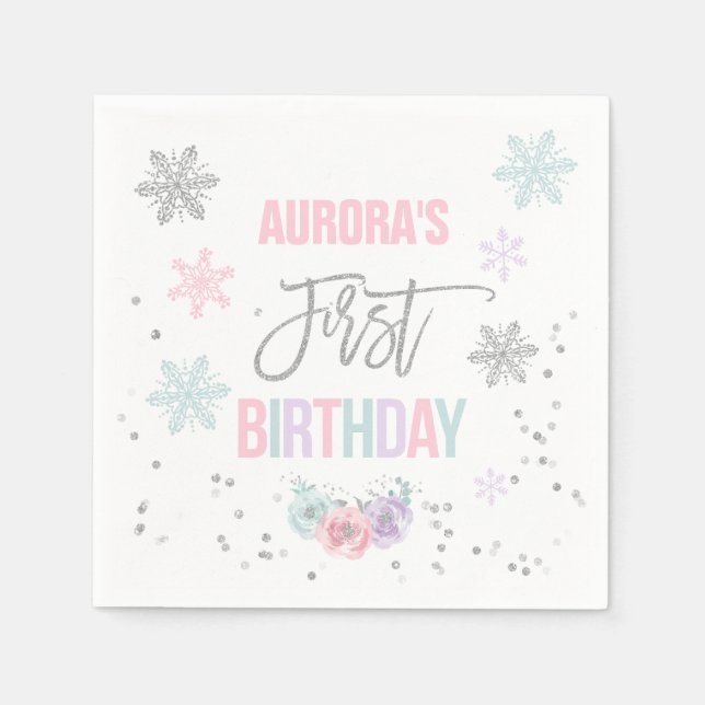 Serviettes Jetables Hiver ONEderland Argent fête d'anniversaire Napkin (Devant)