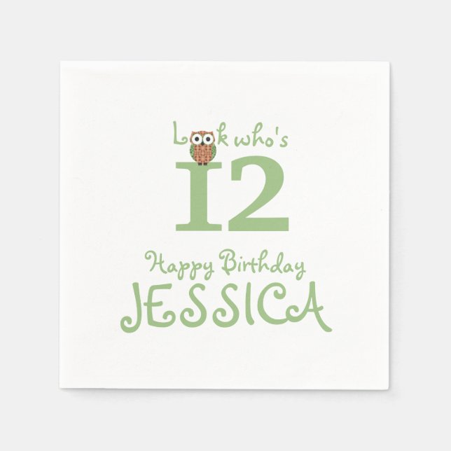 Serviettes Jetables Hoot Owl Joyeux anniversaire (Devant)