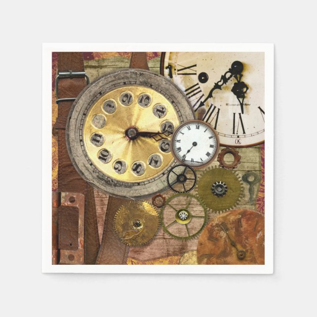 Serviettes Jetables Horloges Rusty Old Steampunk Art (Devant)