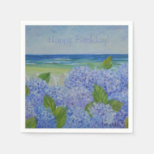 Serviettes Jetables Hortensias de joyeux anniversaire par la mer