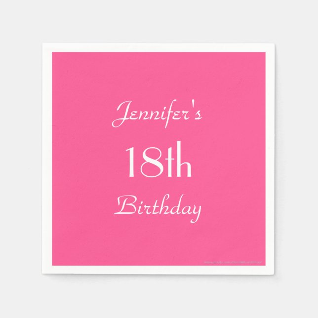Serviettes Jetables Hot Pink, Nom, 18e Anniversaire Papier de fête (Devant)