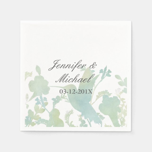 Serviettes Jetables Hummingbird Garden Aquarelle Mariage élégant (Devant)