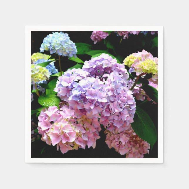 Serviettes Jetables Hydrangea garden, rose, bleu, purple floral (Devant)