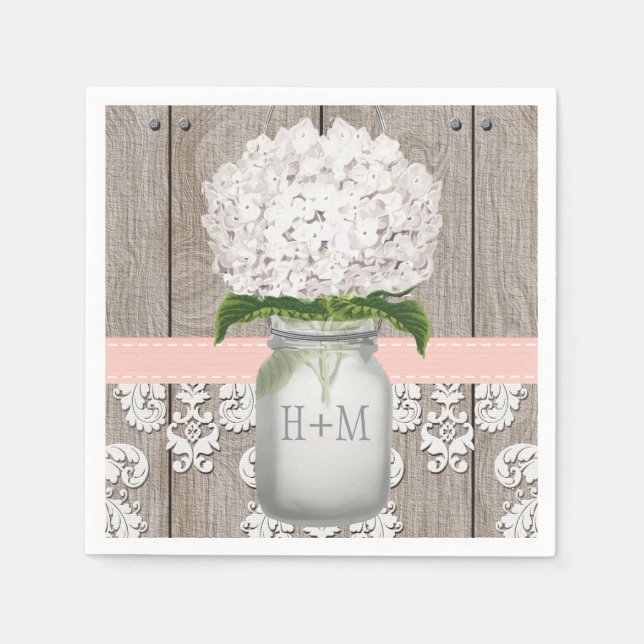 Serviettes Jetables Hydrangea Mason Jar rose pâle (Devant)