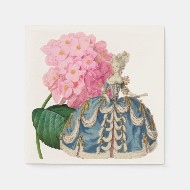 Serviettes Jetables Hydrangea rose Marie Antoinette Ecru Napkin (Devant)