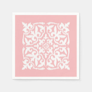 Serviettes Jetables Ikat damask motif - coquille rose et blanc
