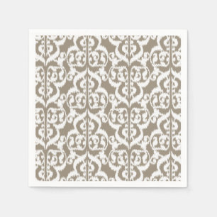 Serviettes Jetables Ikat Moorish Damask - taupe tan et blanc