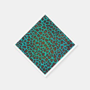 Serviettes Jetables Impression Brown et Turquoise Leopard