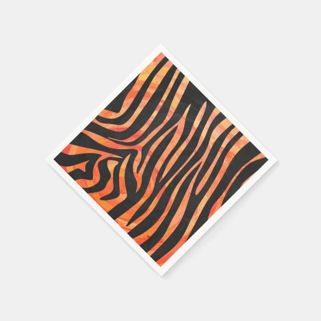 Serviettes Jetables Impression noire et orange Zebra (Coin)